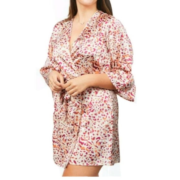 Amanda Uprichard Other - Amanda Uprichard New York Satin Animal Print Robe Burgundy Orange OSP (Sz 12-20)